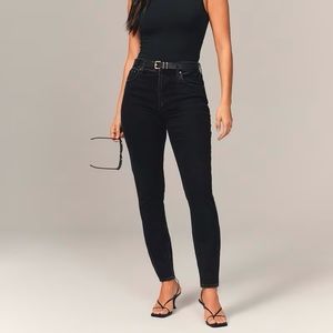 Abercrombie Curve Love Black High Rise Skinny Jeans with Raw Hem